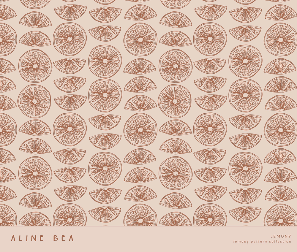 lemon slices in line work in a pattern design by Aline Bea