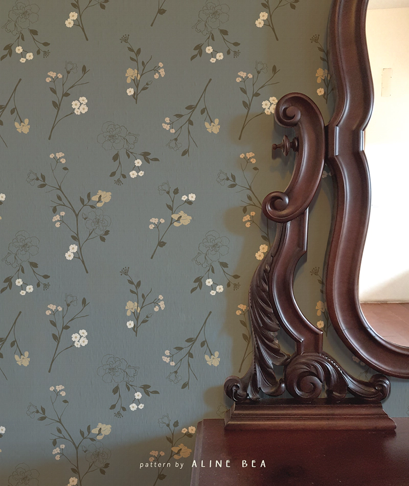 Floral pattern trust by Aline Bea applied to wallpaper