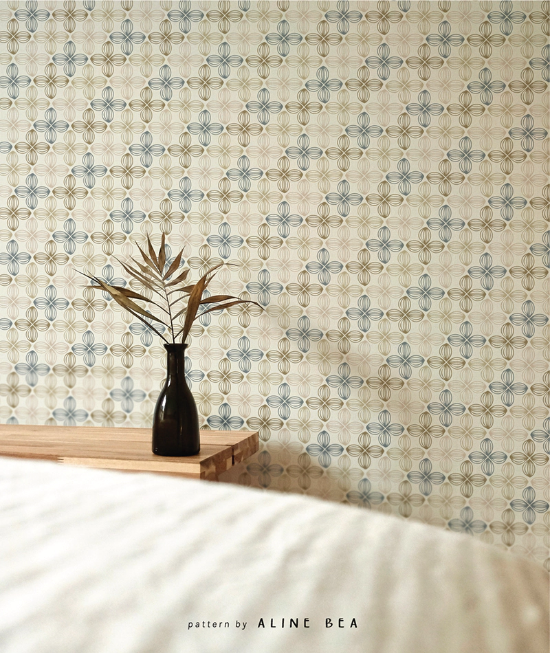 floral geometric pattern by Aline Bea on wallpaper in a bedroom