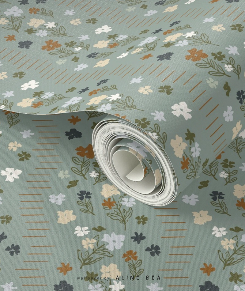 Wallpaper roll with floral design by Aline Bea