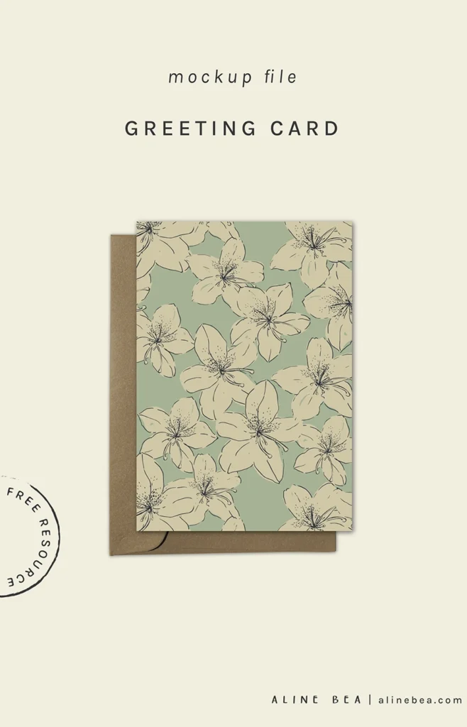 Floral greeting card on top of brown envelop.