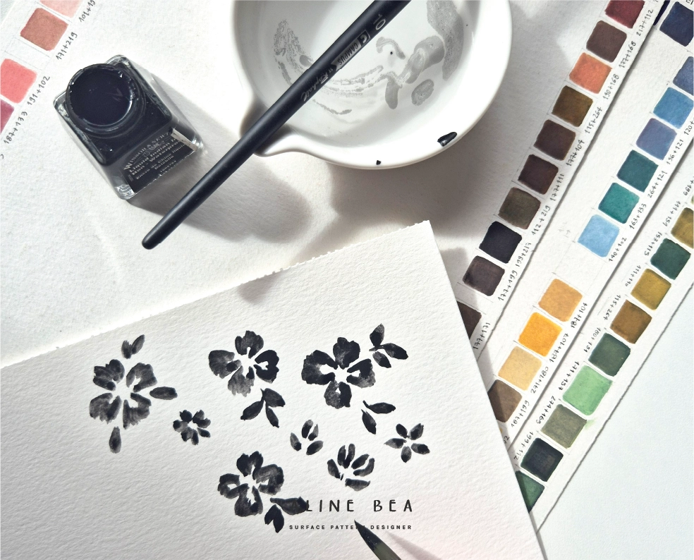 Aline-Beas-original painted-flowers-that-created-for-the-pattern-designs-on-not-perfect-linens-summer-collection