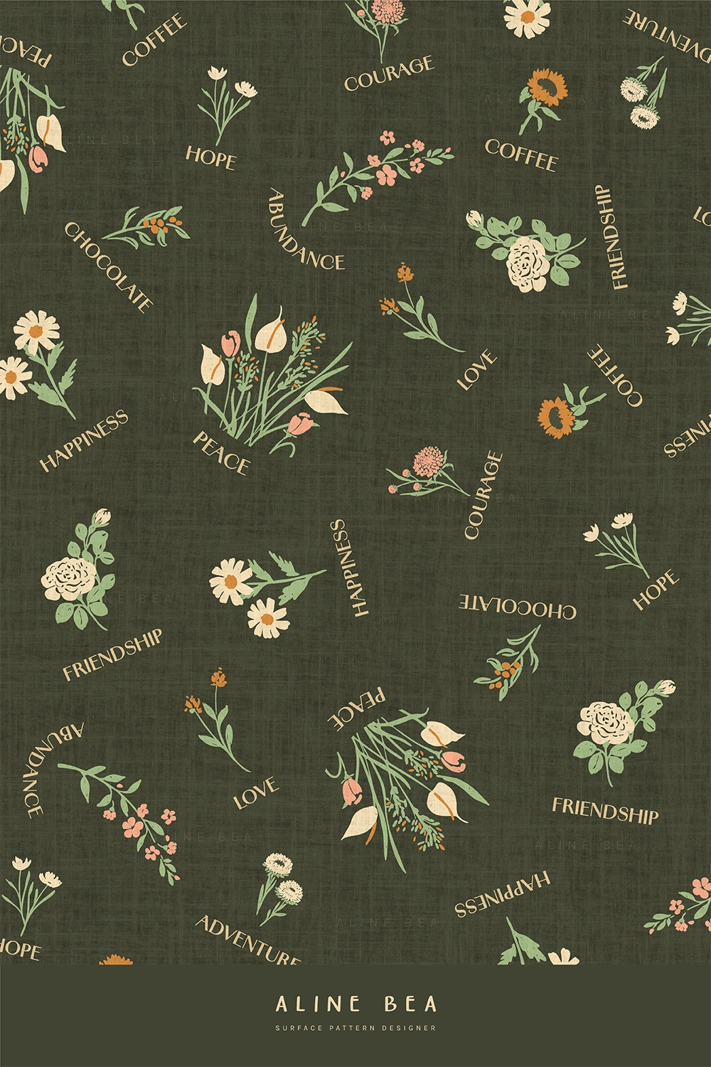 tossed-multifloral-pattern-design-with-wishful-positive-words-vintage-aesthetic-by-AlineBea